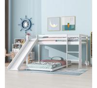 Btm Cabin Bunk Bed White With Slide Adjustable Ladder And Lower Bed 190X90Cm Plus 200X90Cm