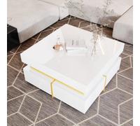 Btm Coffee Table, High-Gloss Living Room Table, Side Table With Drawers And Gold Accents