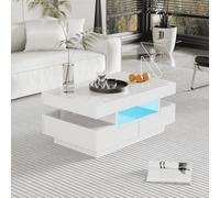 Btm Coffee Table, High-Gloss Surface, With Led Light Strip, Four Drawers Front And Back, Large Storage Space