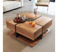 Btm Coffee Table, Table With 4 Drawers, Unique Color Matching And Line Design, Storage Space At The Bottom. 78X78X36Cm