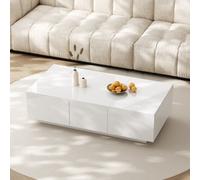Btm Coffee Table, White High-Gloss Living Room Table With Push-Pull Storage Structure, Double-Sided Drawersbtm