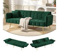 Btm Convertible Velvet Sofa Bed, 2 Seater Sleeper Sofa With Multi Position Backrest And Armrests