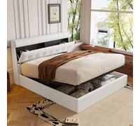 BTM Cream White 4ft6 Double Hydraulic Bed with Headboard Storage BTM White