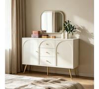 Btm Cream White Sideboard Cabinet With 2 Doors 3 Drawers And Adjustable Shelf 140 X 40 X 84 Cm