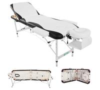 BTM) Deluxe Lightweight Professional Massage Table Aluminium Tattoo Bed Spa Portable Folded 3 Section with Headrest Arm support and free Carrying Bag White (Upgrade,213CM,17KG)