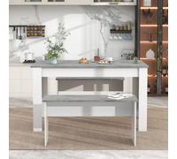 Btm Dining Table With 2 Benches Dining Table Set For Kitchen, Dining Room, Small Space Artificial Marble (Grey And White)