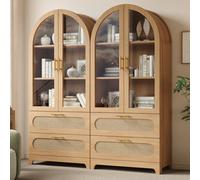 Btm Display Case With Montmartre Archx2, 175X80X40Cm, Bookcase With 2 Drawers & Adjustable Shelves, Retro Design, Oak Color