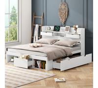 BTM Double Bed 4Ft6 135X190 Cm Usb Port Drawers Storage Cabinet Children Youth Multifunctional Without Mattress White