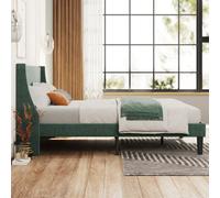 BTM Double Bed Velvet Dark Green 4Ft6 Upholstered Bed With Winged Headboard, Wood Slat Support