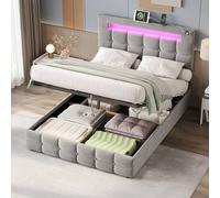 BTM Double Bed with Hydraulic Storage & LED Charging Headboard in Grey BTM Grey