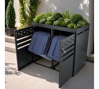 Btm Double Bin Storage Box With Green Roof, 120-240L, Anthracite, Wood-Look Door, Extension Option
