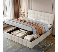 BTM Double Storage Bed with Hydraulic Base & Adjustable Headboard in Beige BTM Beige