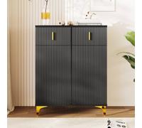 BTM Elegant Sideboard Shoe Cabinet, Adjustable Shelves, Gold Accents in Black BTM Black