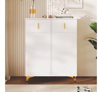 BTM Elegant Sideboard Shoe Cabinet, Adjustable Shelves, Gold Accents in White BTM White