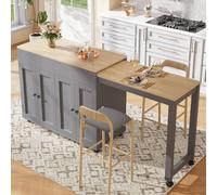 BTM Extendable Bar Table with Storage & 6 Shelves, White/Gray in Grey BTM Grey