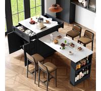 Btm Extendable Bar Table With Storage Drawers And Compartments Kitchen Island For 2 To 6 People