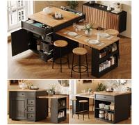 BTM Extendable Kitchen Island Drawers Rolling Storage Kitchen Cart in Black BTM Black