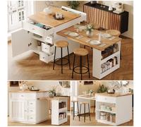 BTM Extendable Kitchen Island Drawers Rolling Storage Kitchen Cart in White BTM White