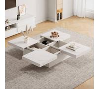 BTM Extendable Marble-Effect Coffee Table with 4 Drawers 90cm in White BTM White
