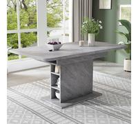 Btm Extendable Rectangular Dining Table With Storage, Modern Iron Frame, Space Saving Multifunctional Coffee Dining Table, Grey