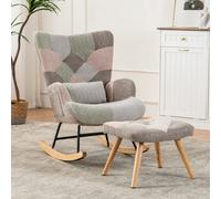 Btm Fabric Rocking Chair With Footstool Pillow Wooden Legs Accent Wingback Armchair For Living Room