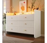 Btm Fluted 6 Drawer Sideboard Rgb Led Storage Cabinet With Shelves White 75X120X40Cm For Living Dining And Office