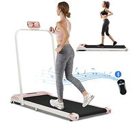 BTM Folding Treadmill for Home Office Use,Under Desk Treadmill,1-6KM/H, Portable Walking Running Machine Bluetooth Speaker, Remote Control, LED Display, Phone Holder (Pink)