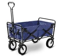 BTM Garden Cart, Folding Camping Cart Garden Wagon 4 Wheeled 150 KG Capacity, Foldable Pull Wagon with Padded Handle, Hand Cart Garden Transport Cart Collapsible Portable Folding Cart, Blue