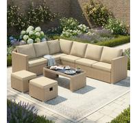 Btm Garden Corner Sofa Set Rattan Sofa Outdoor Furniture With Coffee Table 2 Stools,khaki