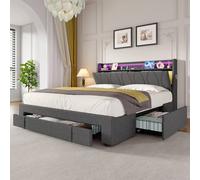BTM Grey 4ft6 Double Upholstered Bed with Storage Drawers & LED Headboard BTM Grey