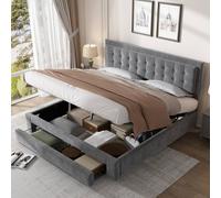 BTM Grey 5ft King Upholstered Velvet Bed with Storage & Headboard BTM Grey