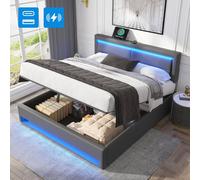 BTM Grey PU Lychee 5ft King Bed with USB Charging, LED & Storage BTM Grey