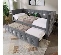 BTM Grey Velvet 3FT Daybed with Trundle & USB/Type-C Charging BTM Grey