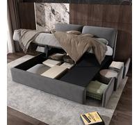 BTM Grey Velvet 6ft Super King Hydraulic Bed with 3 Drawers BTM Grey