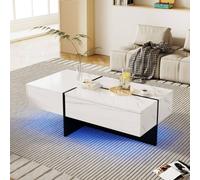 BTM High Gloss Coffee Table Marble Effect with App LED, White & Black BTM Multicolor
