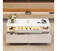 Btm High Gloss Coffee Table With 2 Drawers Led Lights Pull Out Tray White