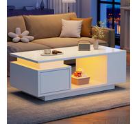 BTM High gloss coffee table with drawer LED open storage white BTM White