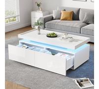 BTM High Gloss Coffee Table with Drawers & LED Lights in White BTM White