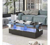 Btm High Gloss Coffee Table With Led Lights, 2 Drawers And Open Storage, Tea Table, Black