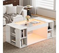 BTM High-Gloss Coffee Table with Open Storage & LED Lights in White BTM White