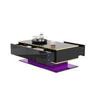 Btm High Gloss Led Coffee Table 100Cm, Gold Accents, 3 Drawers, Usb Led Light Strip