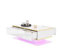 BTM High Gloss LED Coffee Table 100cm with 3 Drawers in White BTM White