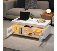 BTM High Gloss LED Coffee Table with USB & Sockets in White BTM White