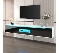 Btm High Gloss Tv Cabinet In White & Black With Led Lights, Front Doors In Gloss Finish Only
