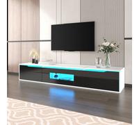 Btm High Gloss Tv Cabinet In White & Black With Led Lights, Front Doors In Gloss Finish Only