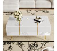Btm High Gloss White Coffee Table With 2 Drawers Modern Minimalist Style Living Room Furniture