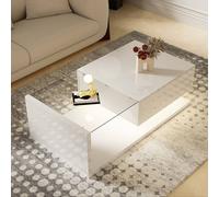 BTM High Gloss White Coffee Table with Glass & LED BTM White
