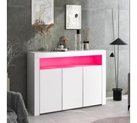Btm High Gloss White Led Sideboard, 3 Doors, Remote Control, Modern Kitchen & Living Room Cabinet