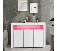 Btm High Gloss White Led Sideboard With 3 Doors, Remote Control, Modern Display Cabinet For Kitchen/living Room