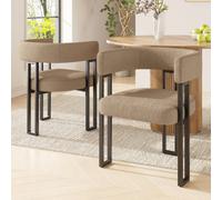 Btm High Quality Lamb Fleece Fabric Dining Chair Set Of 2, Ergonomic, Curved Backrest, Beige/brown